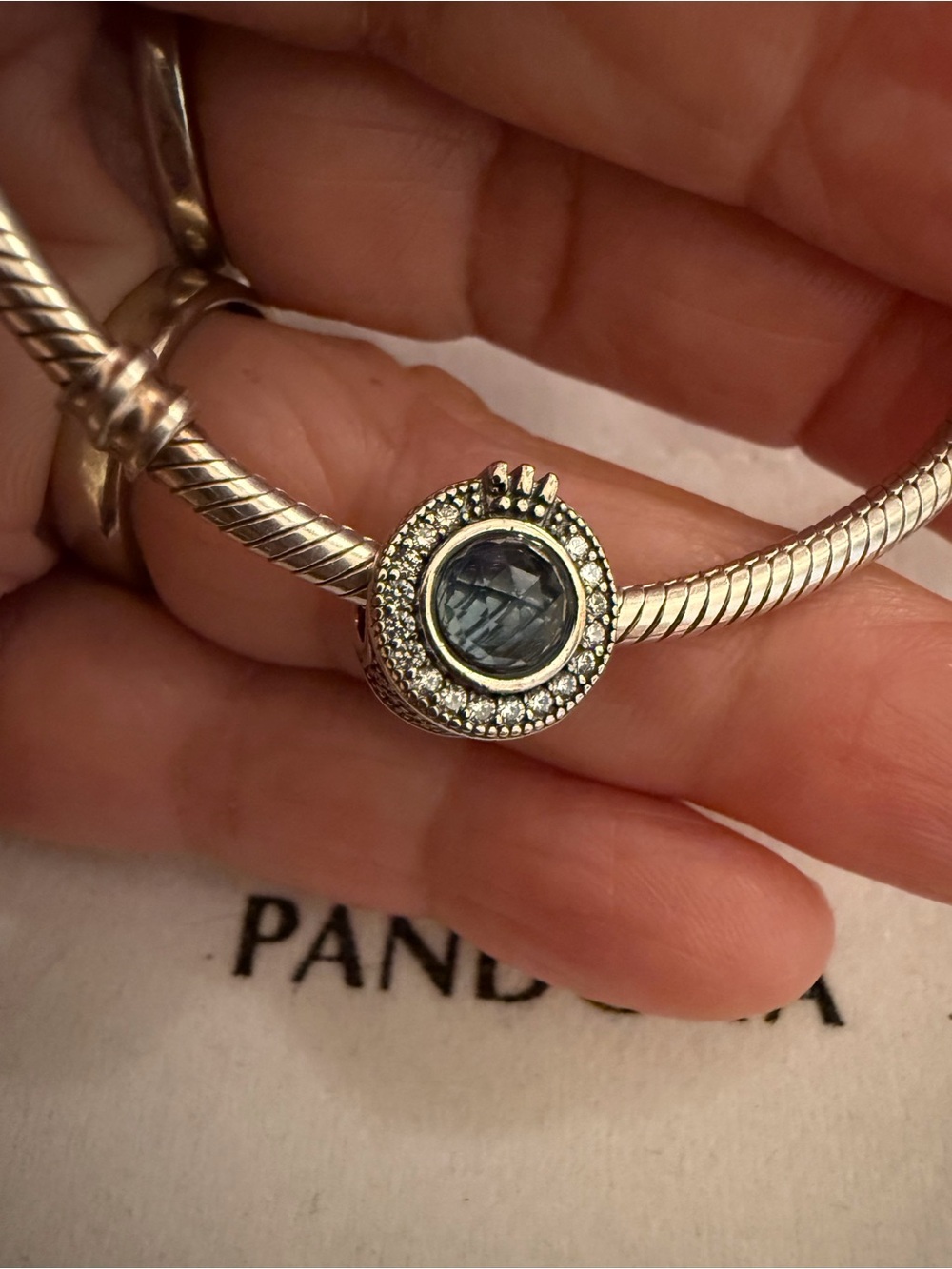 Pandora Silver Blue Faceted Crystal Halo Charm - Picture 11 of 15
